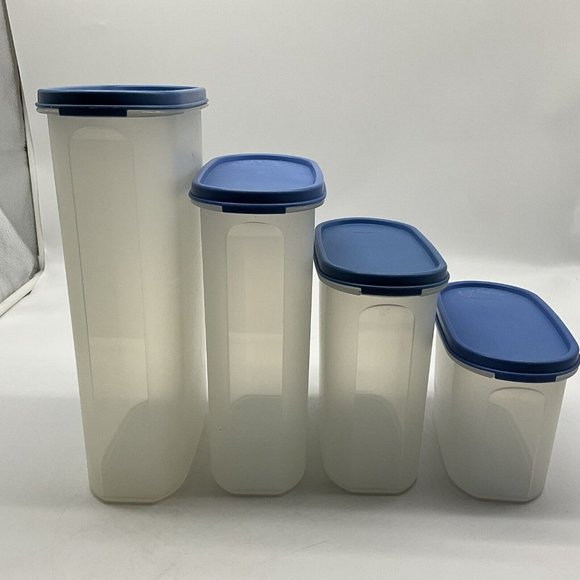 Tupperware Vintage Modular Mate Lot of 4 Containers with Blue Lids Collectible - Picture 8 of 14